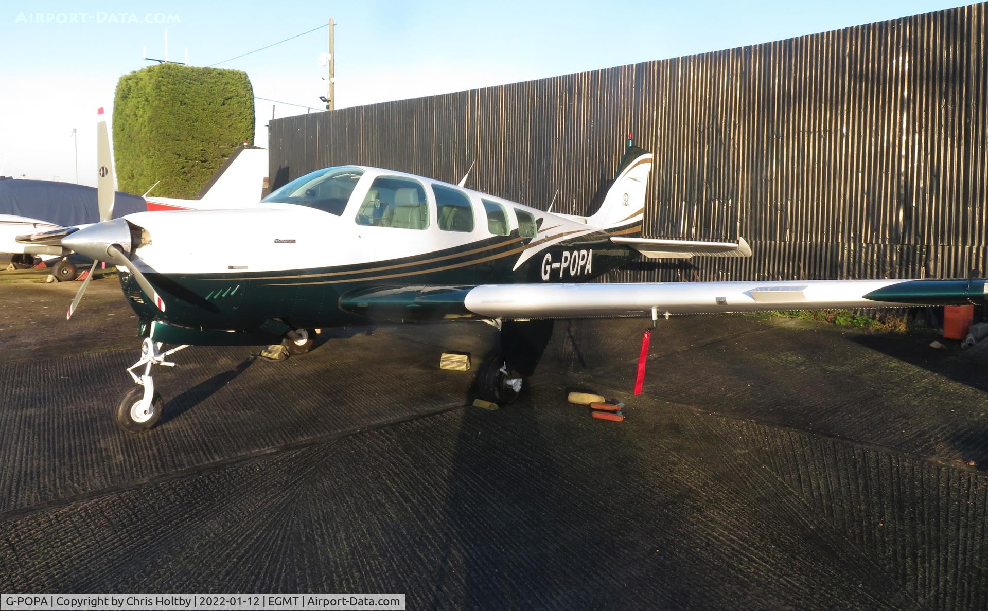 G-POPA, 1984 Beech A36 Bonanza 36 C/N E-2177, Parked at Thurrock Airfield, Essex in its new livery