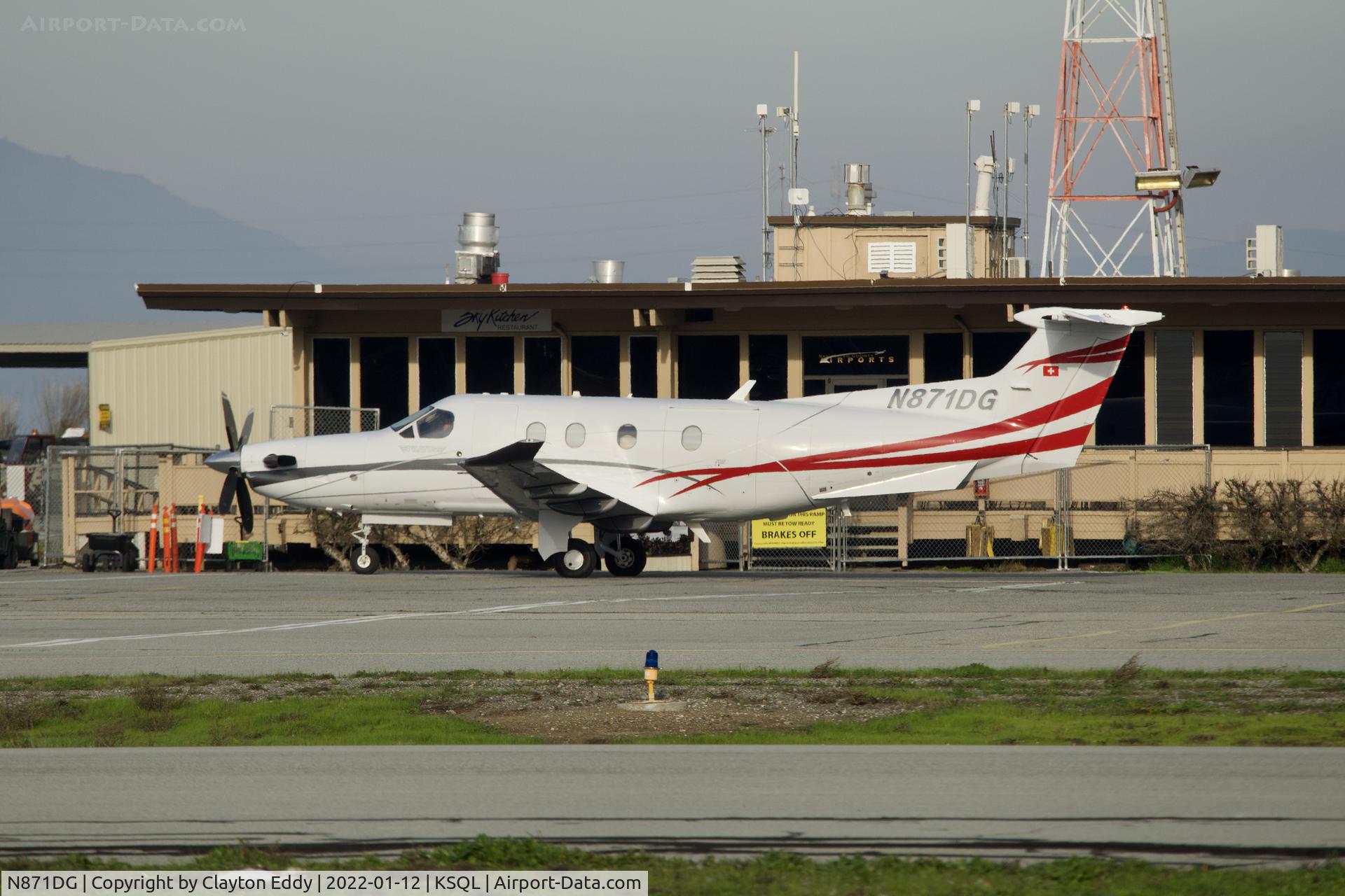 N871DG, 2013 Pilatus PC-12/47E C/N 1402, San Carlos Airport in California 2022.
