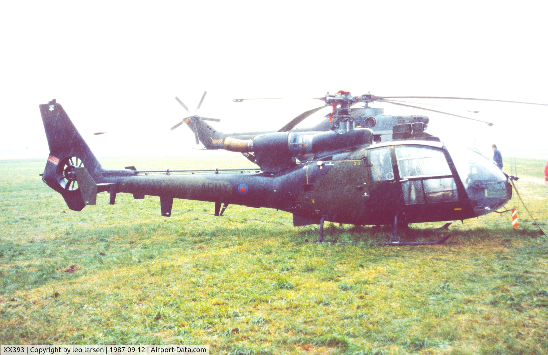 XX393, 1975 Westland SA-341B Gazelle AH1 C/N 1303, Vaerloese Air Base Denmark 12.9.1987