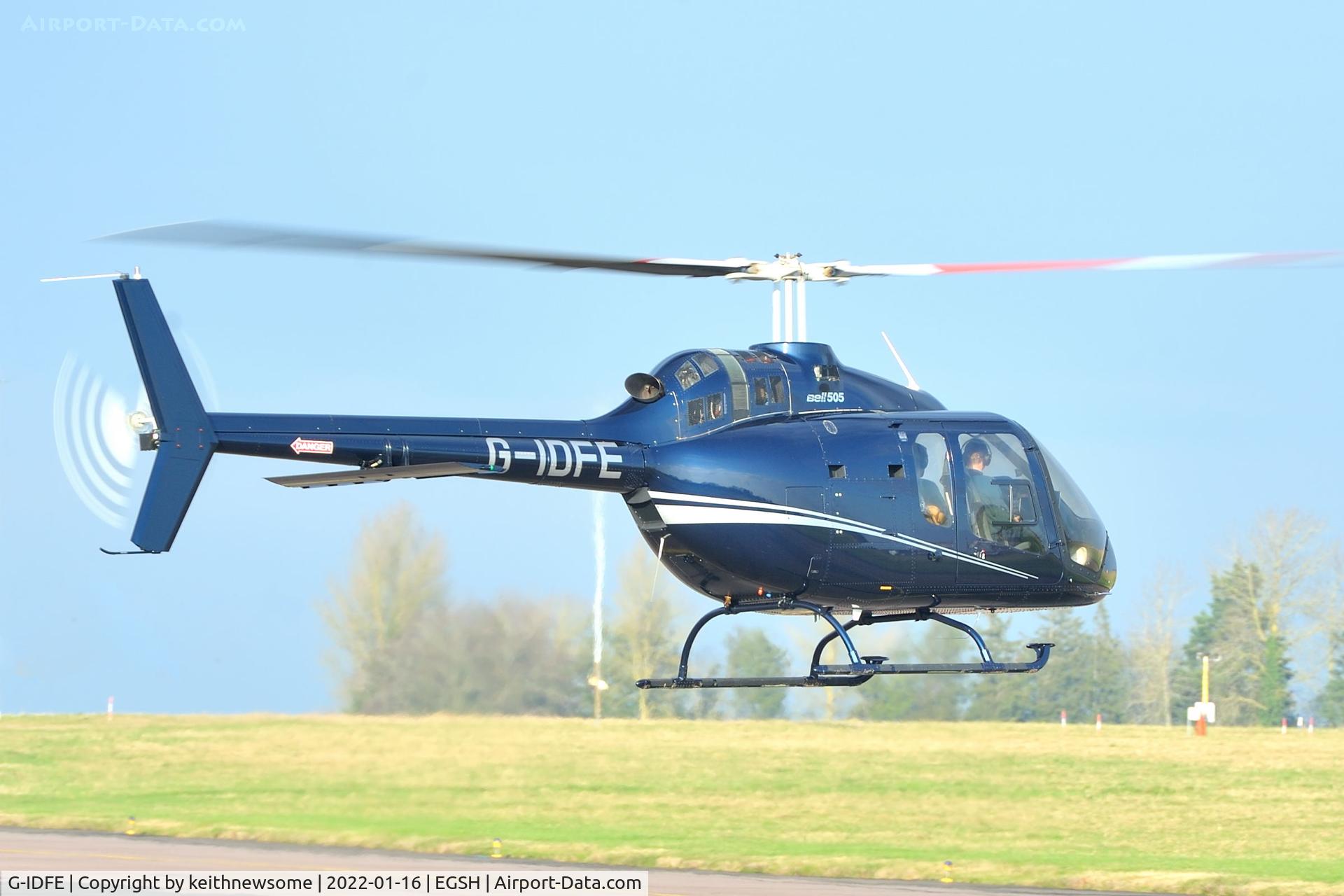 G-IDFE, 2019 Bell 505 Jet Ranger X C/N 65258, Leaving Norwich.