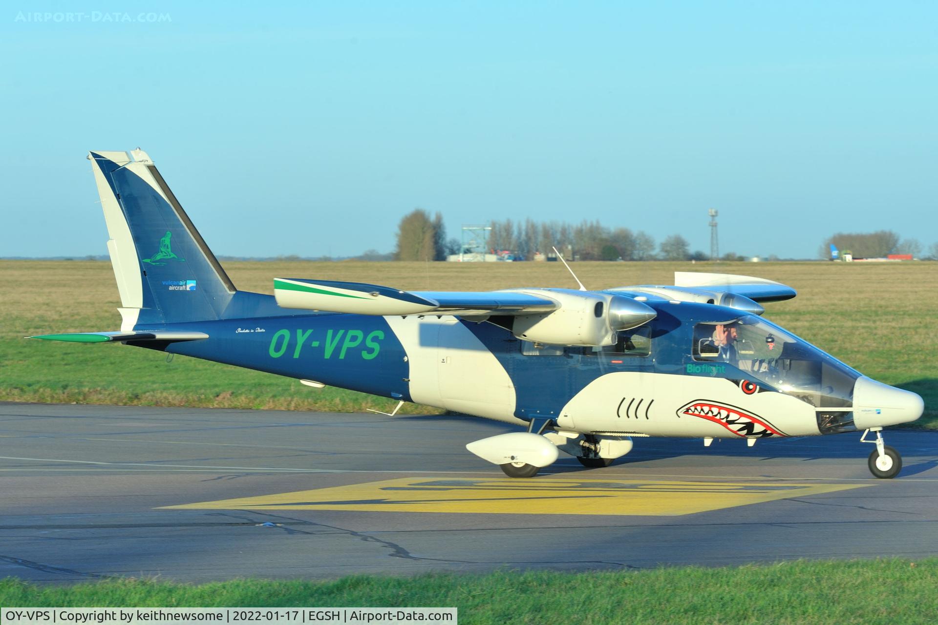 OY-VPS, 2020 Vulcanair P.68 Observer 2 C/N 495-50/OB2, Leaving Norwich.