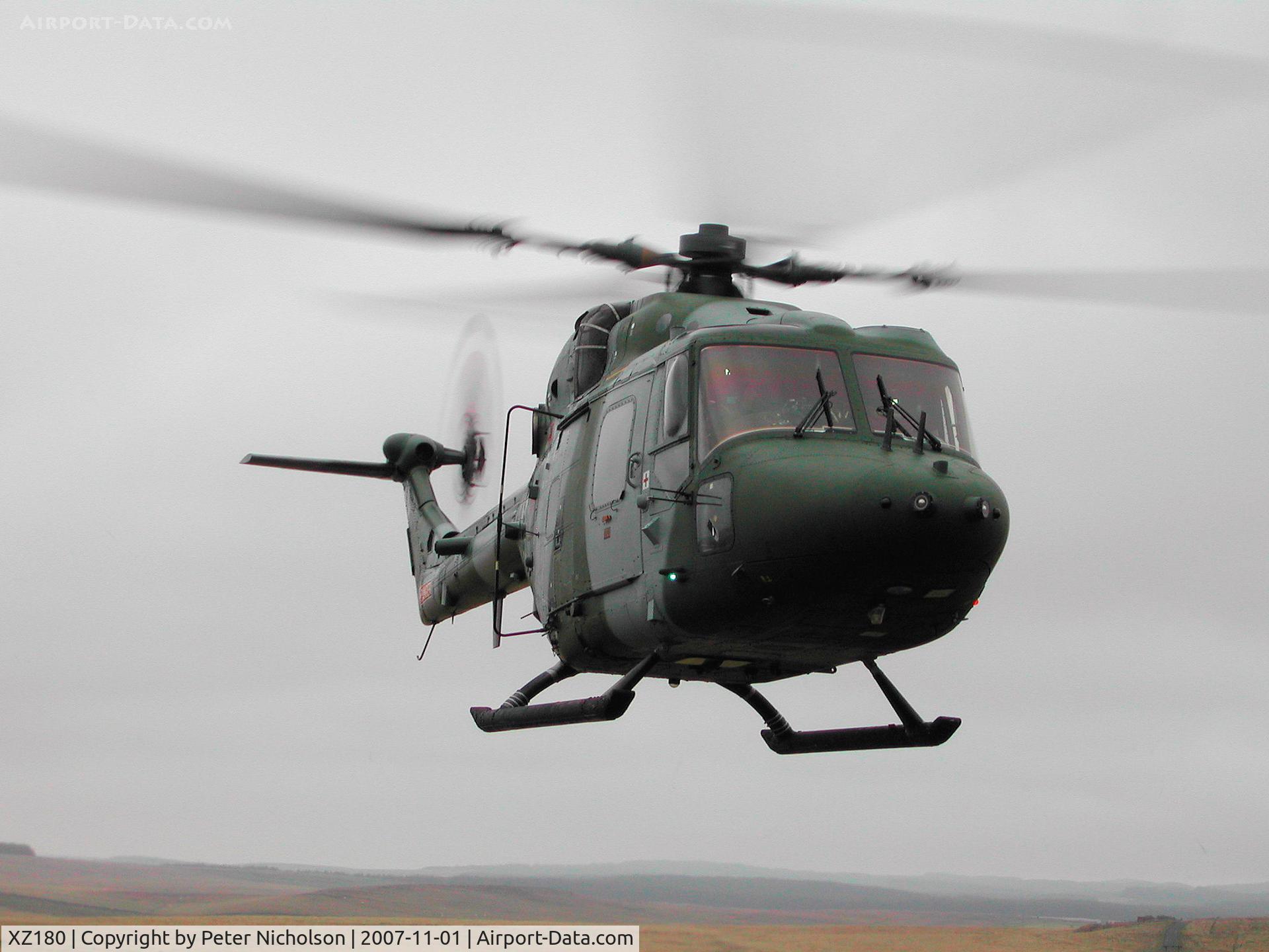 XZ180, 1978 Westland Lynx AH.7 C/N 055, Lynx AH.7, callsign Marine 1, of 847 Naval Air Squadron on training exercise in November 2007.