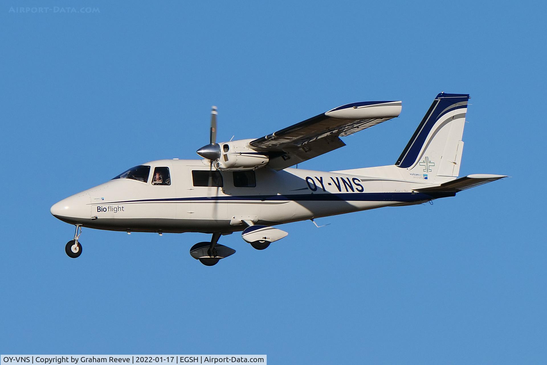 OY-VNS, 2020 Vulcanair P-68C C/N 511/C, Landing at Norwich.