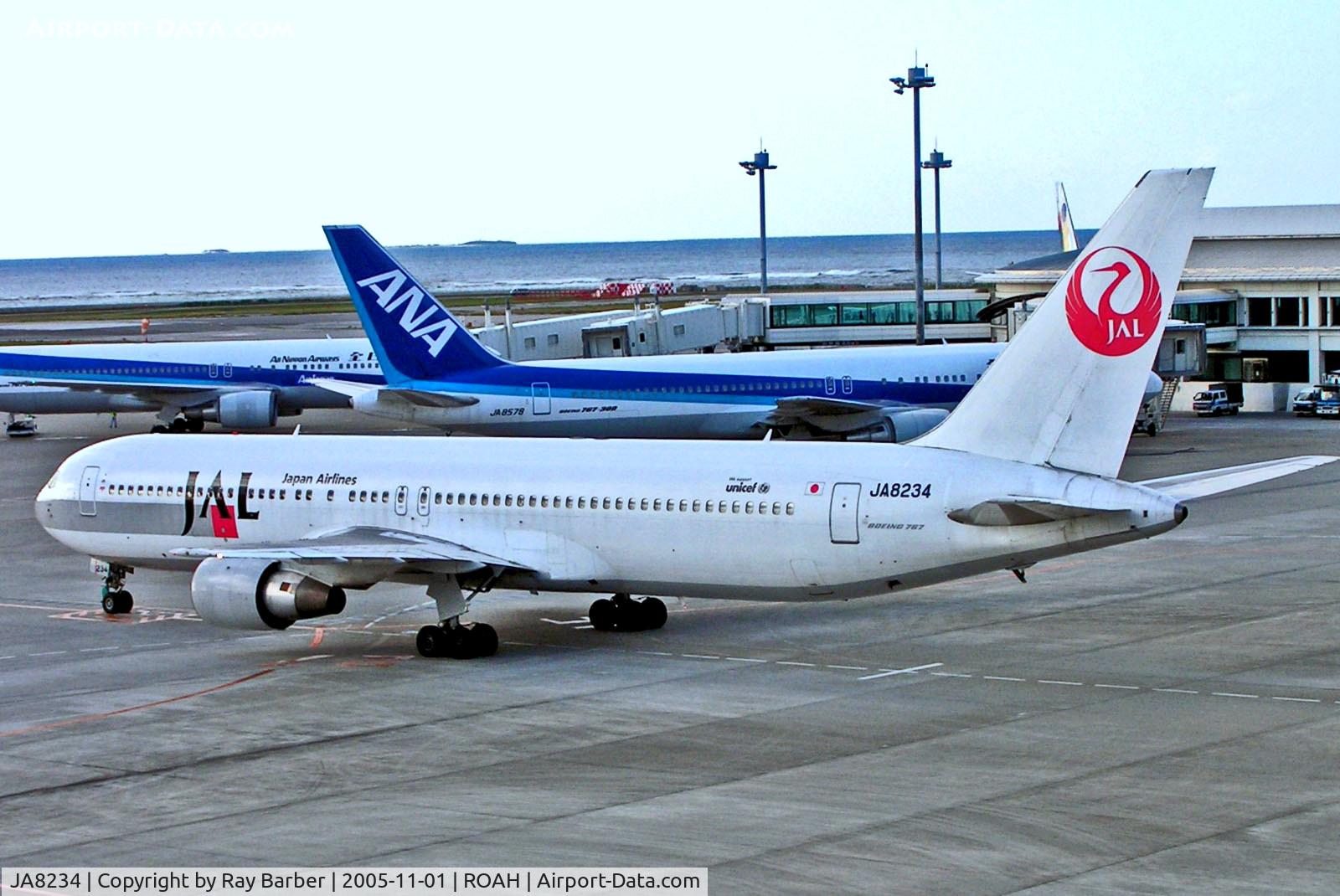 JA8234, 1986 Boeing 767-346 C/N 23216, JA8234   Boeing 767-346 [23216] (Japan Airlines) Okinawa-Naha~JA 01/11/2005