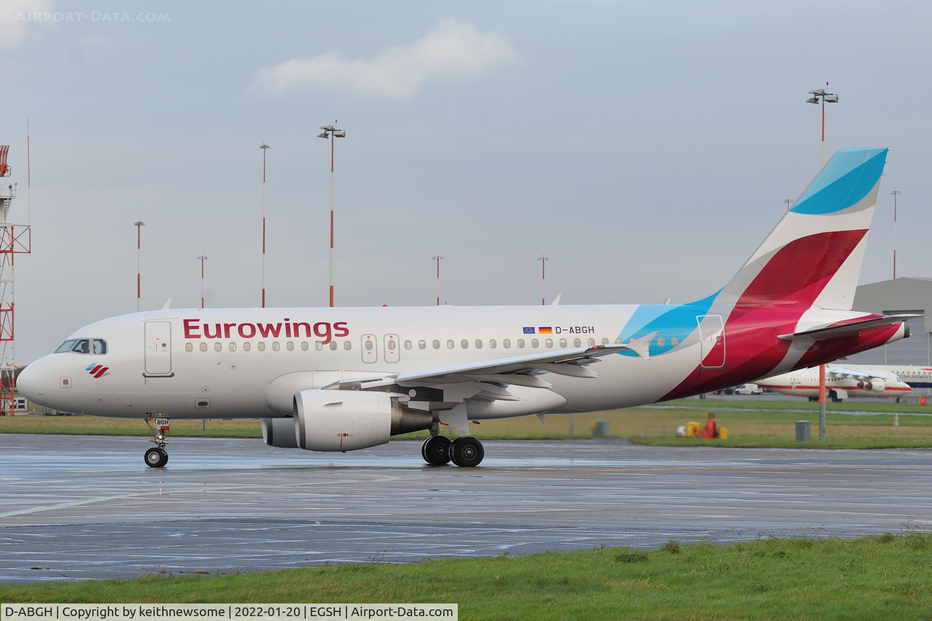 D-ABGH, 2007 Airbus A319-111 C/N 3245, Leaving Norwich for Cologne following paintwork.