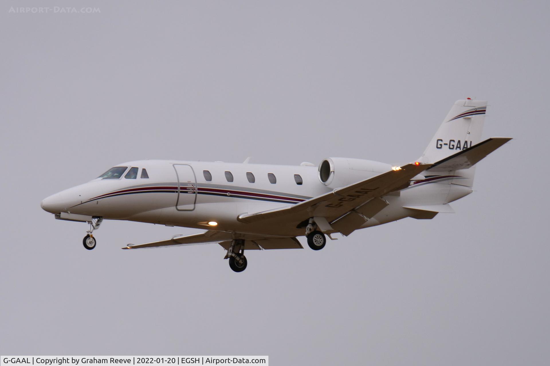 G-GAAL, 2012 Cessna 560XL Citation XLS+ C/N 560-6119, Landing at Norwich.