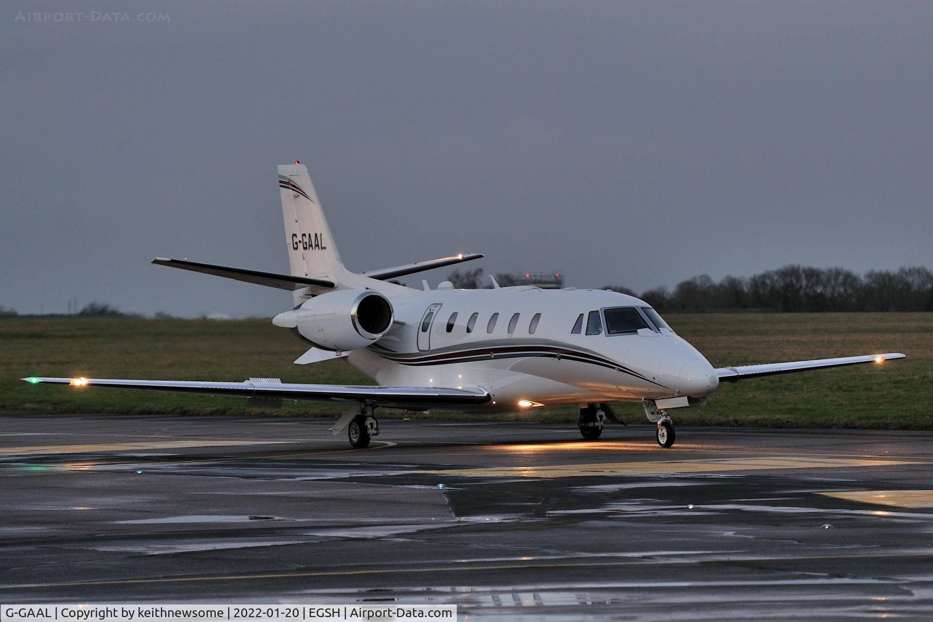 G-GAAL, 2012 Cessna 560XL Citation XLS+ C/N 560-6119, Leaving Norwich for Northolt.