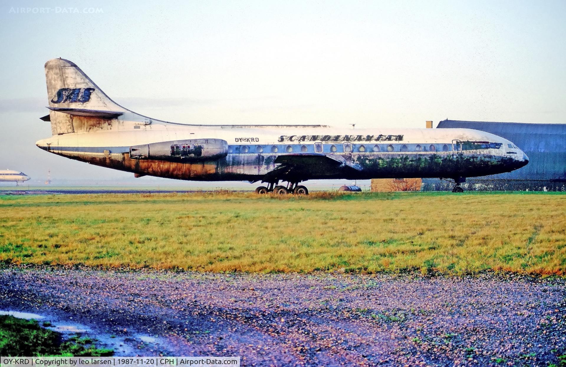 OY-KRD, 1960 Sud Aviation SE-210 Caravelle III C/N 47, Copenhagen 20.11.1987.Conservation with tectyl.