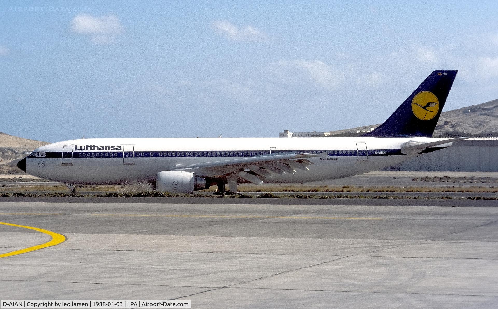 D-AIAN, 1987 Airbus A300B4-603 C/N 411, Las Palmas 3.1.1988