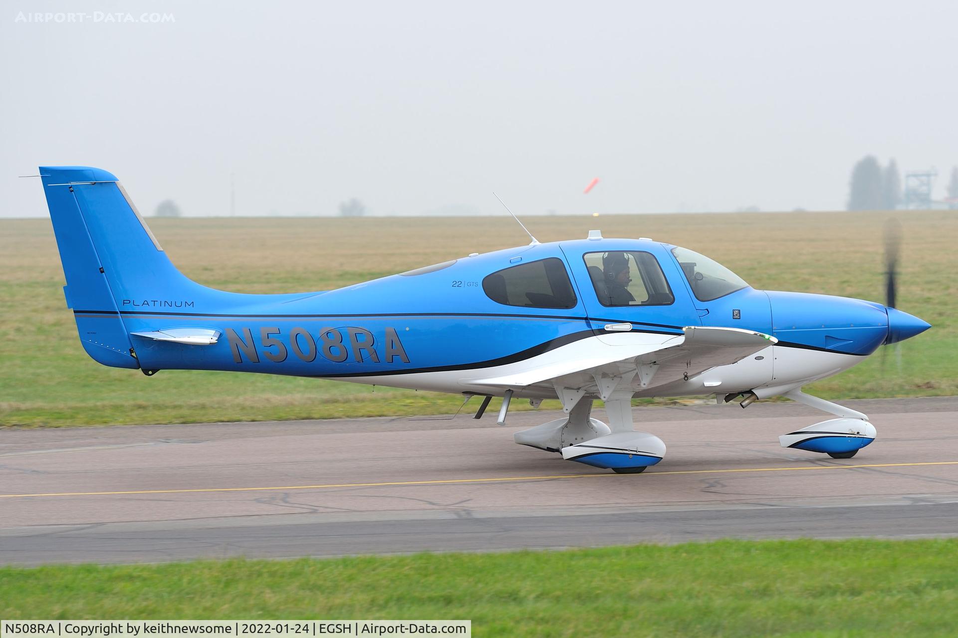 N508RA, 2017 Cirrus SR22 GTS C/N 4458, Leaving Norwich.