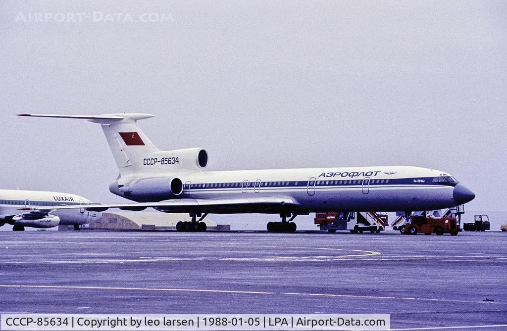 CCCP-85634, 1987 Tupolev Tu-154M C/N 87A763, Las Palmas 5.1.1988