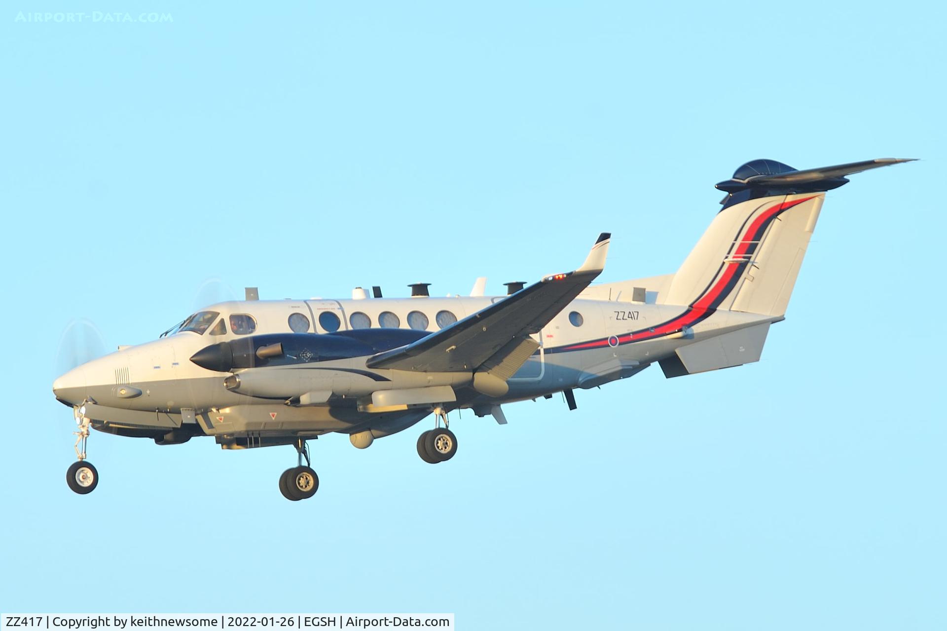ZZ417, 2007 Hawker Beechcraft Shadow R1 (350CER) C/N FM-16, Arriving at Norwich from Staverton.
