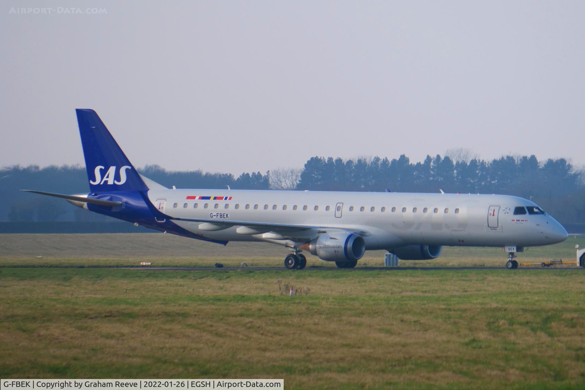 G-FBEK, 2008 Embraer 195LR (ERJ-190-200LR) C/N 19000168, Under tow at Norwich.