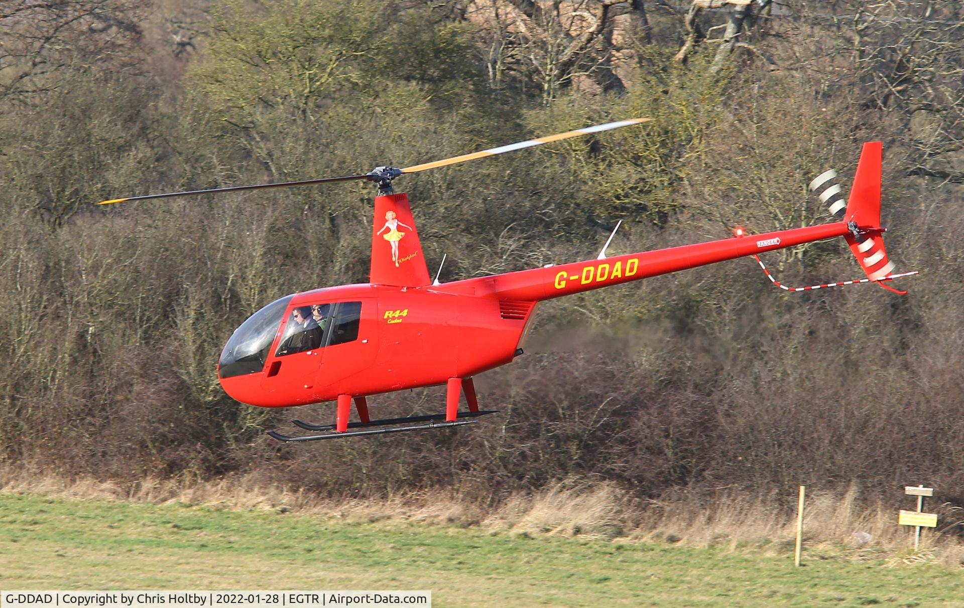 G-DDAD, 2021 Robinson R44 Cadet C/N 30079, R44 Cadet lifting off at Elstree