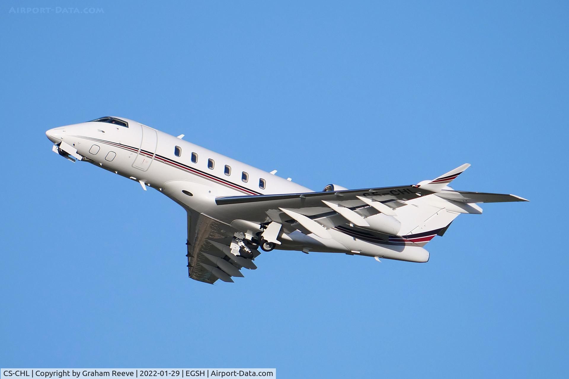 CS-CHL, 2021 Bombardier Challenger 350 (BD-100-1A10) C/N 20893, Departing from Norwich.