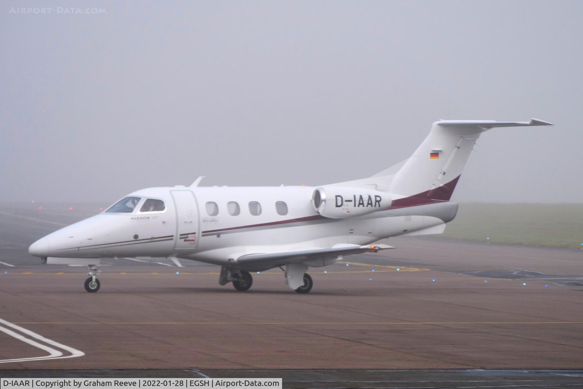 D-IAAR, 2010 Embraer EMB-500 Phenom 100 C/N 50000127, Just landed at Norwich in the fog.