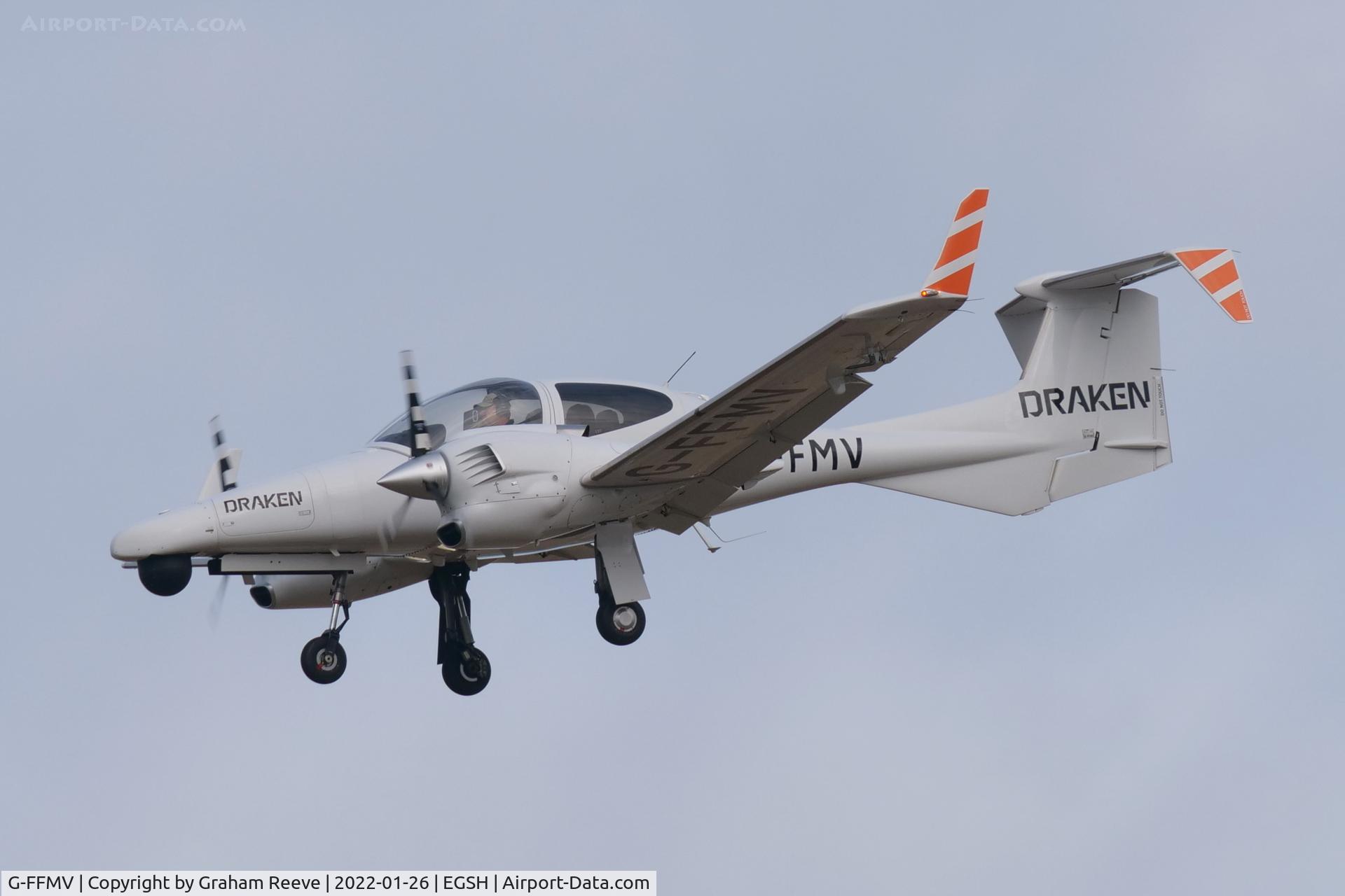 G-FFMV, 2013 Diamond DA-42NG Twin Star C/N 42.MN029, Landing at Norwich.