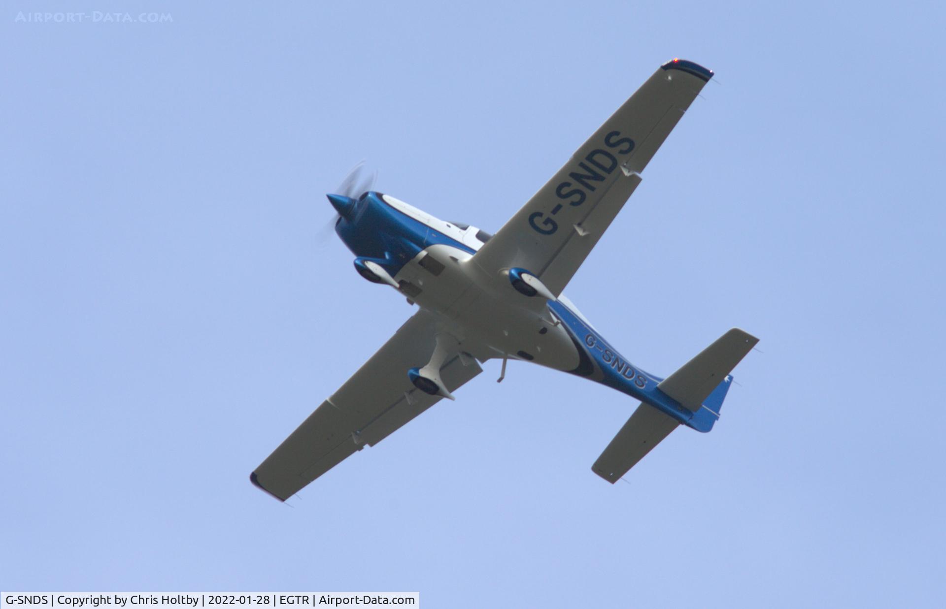 G-SNDS, 2019 Cirrus SR20 C/N 2528, Over Elstree Aerodrome now owned by SHU Aviation in London EC2
