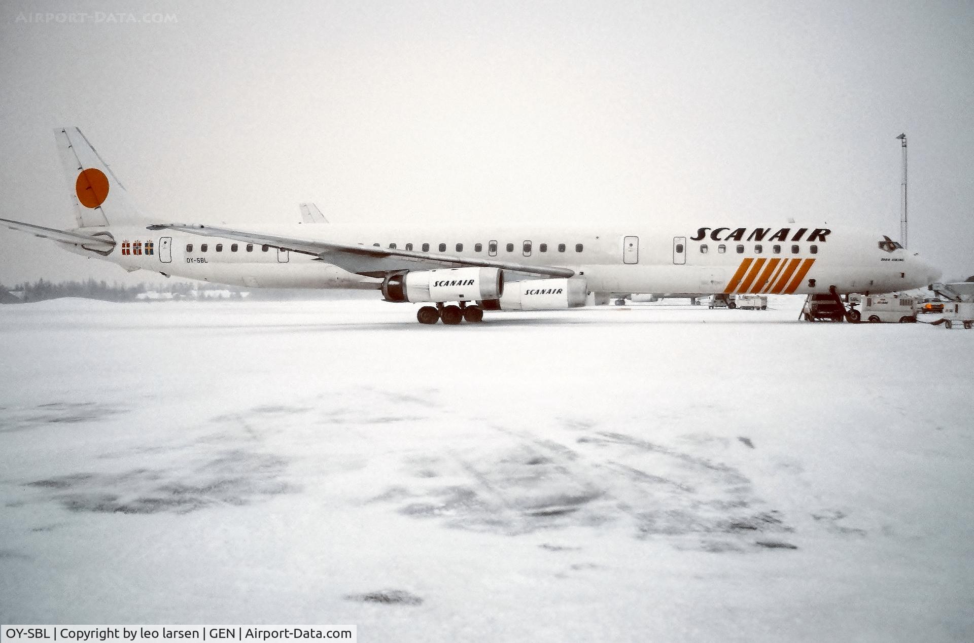 OY-SBL, 1969 Douglas DC-8-63 C/N 46054, Oslo Gardermoen 11.2.1988