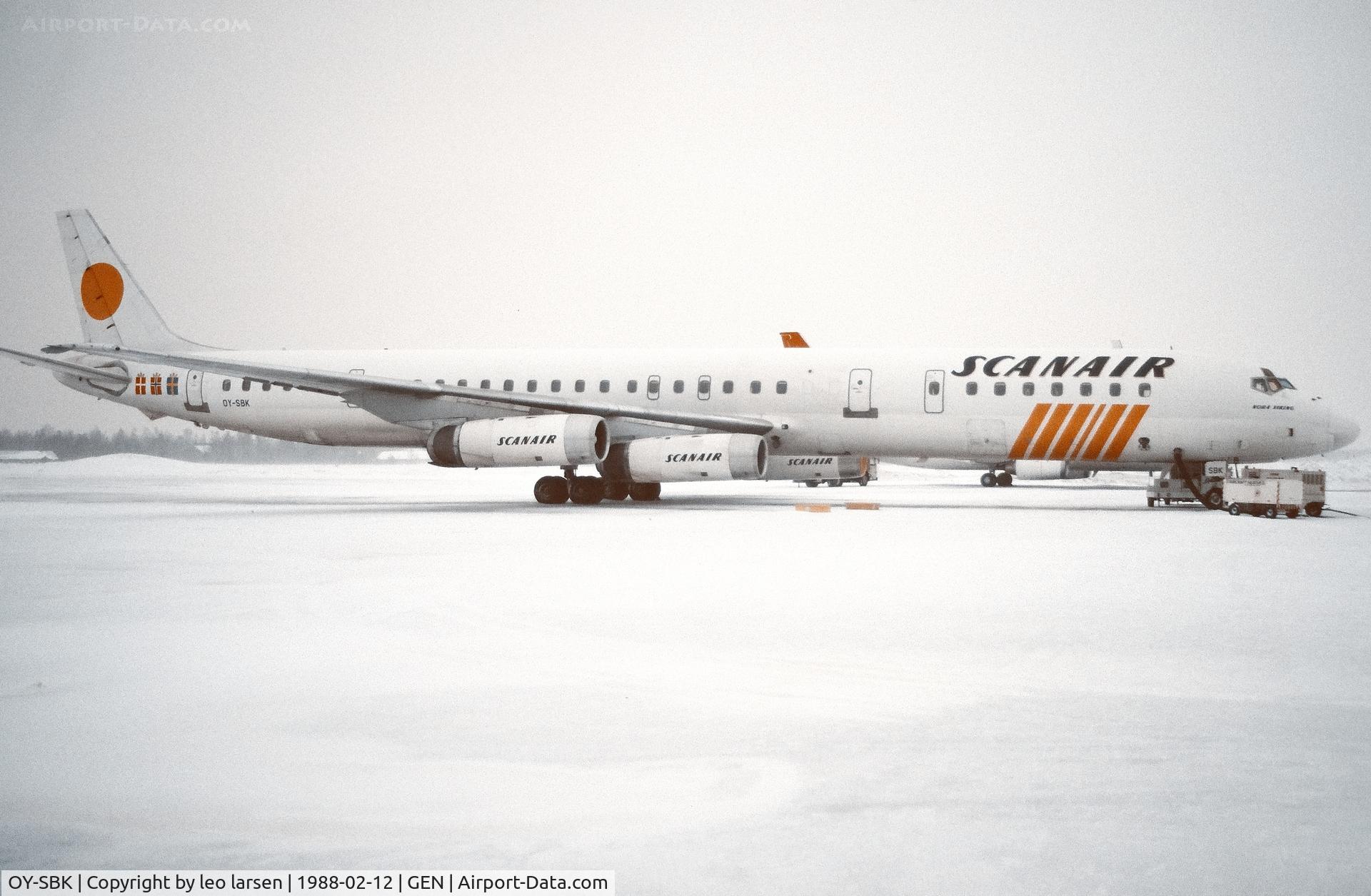 OY-SBK, 1968 Douglas DC-8-63 C/N 45923, Oslo Gardermoen 11.2.1988