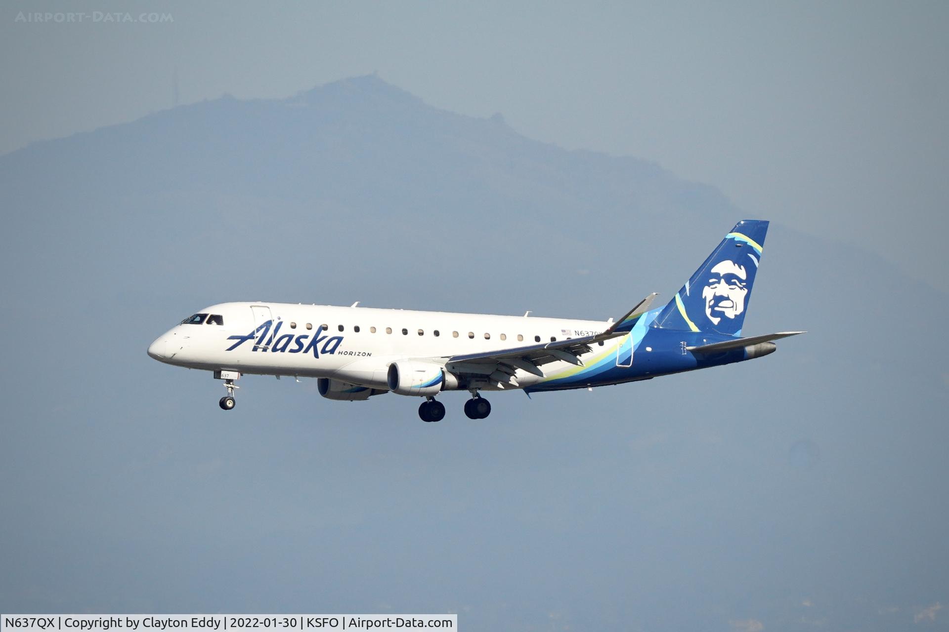 N637QX, 2018 Embraer 175LR (ERJ-170-200LR) C/N 17000755, Mt. Diablo in the background SFO 2022.