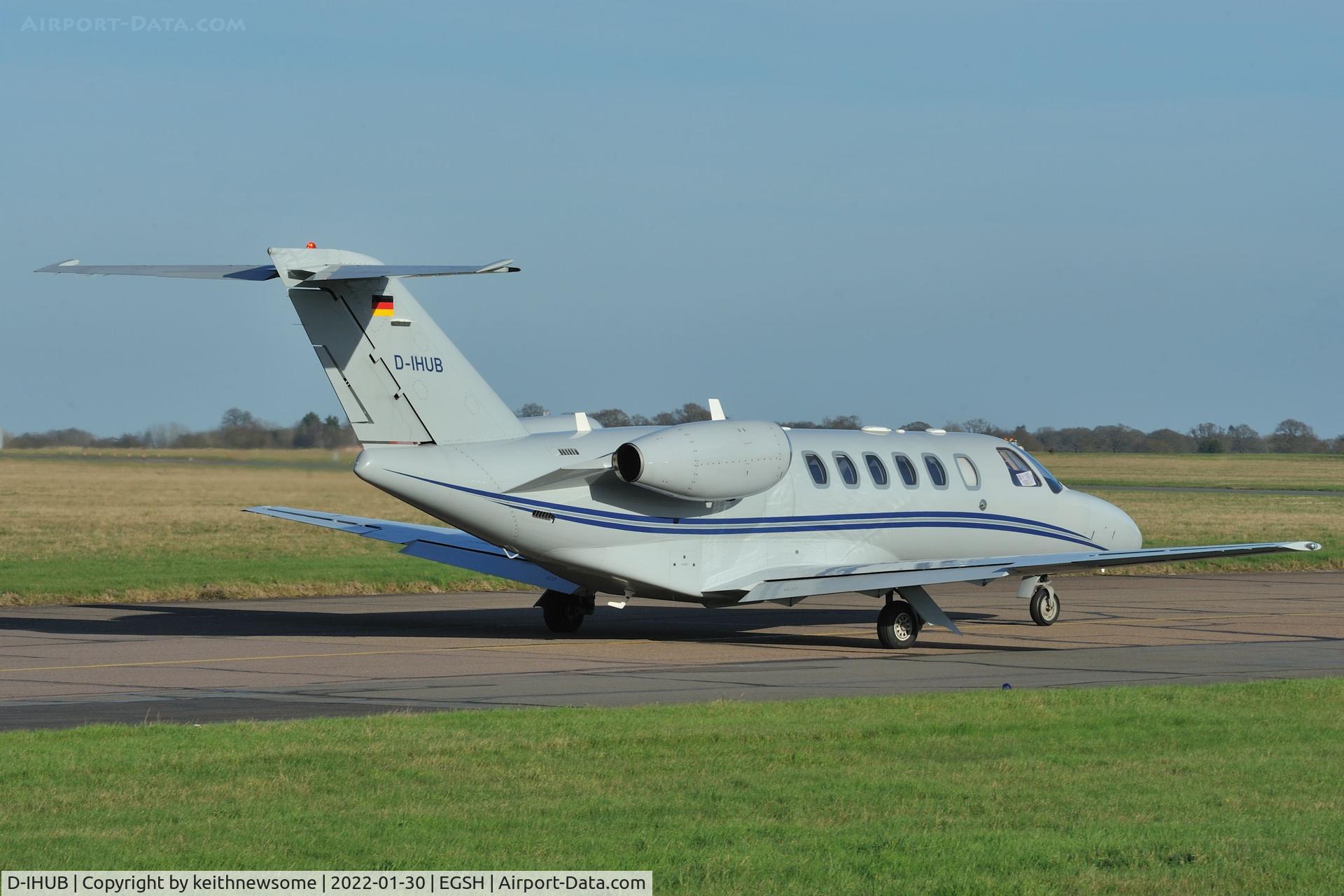 D-IHUB, 2008 Cessna 525A CitationJet CJ2+ C/N 525A-0415, Leaving Norwich for Monchengladbach, Germany.