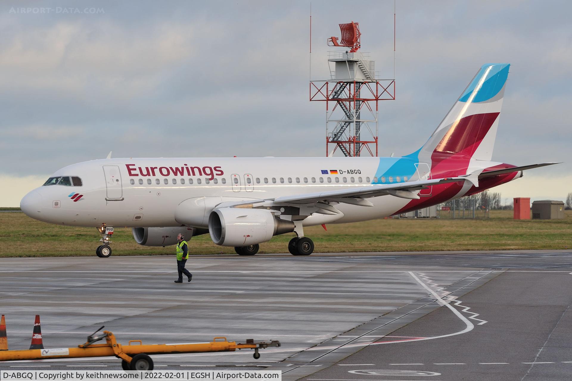 D-ABGQ, 2008 Airbus A319-112 C/N 3700, Leaving Norwich following paintwork.