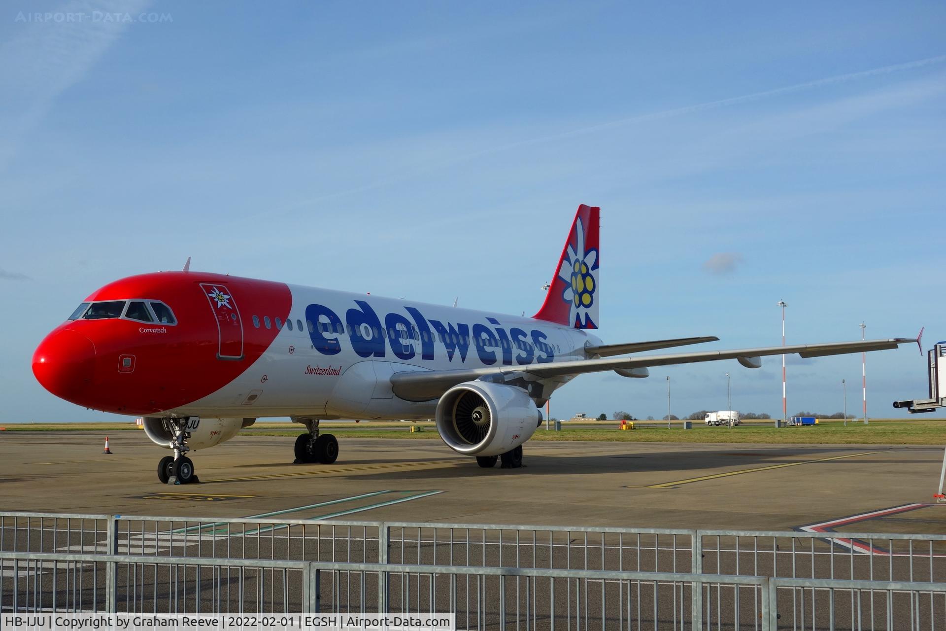 HB-IJU, 2003 Airbus A320-214 C/N 1951, On stand at Norwich.