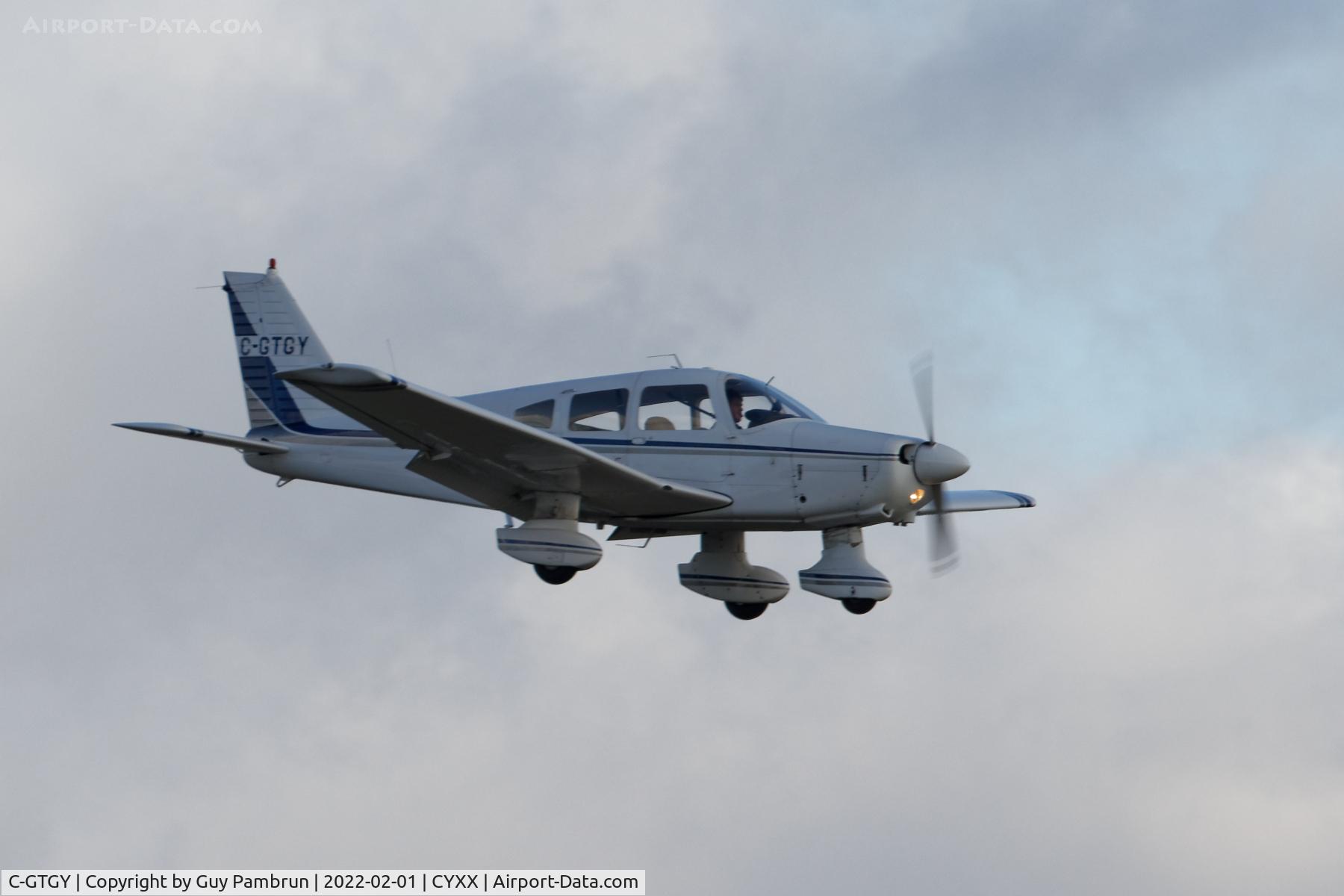C-GTGY, 1979 Piper PA-28-161 Cherokee Warrior II C/N 28-7916561, New paint since the last time I saw it.  
Landing on 19.