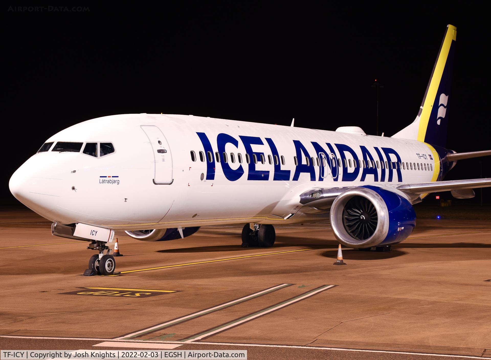 TF-ICY, 2018 Boeing 737-8 MAX C/N 44354, On Stand After Respray Into New Icelandair Livery.