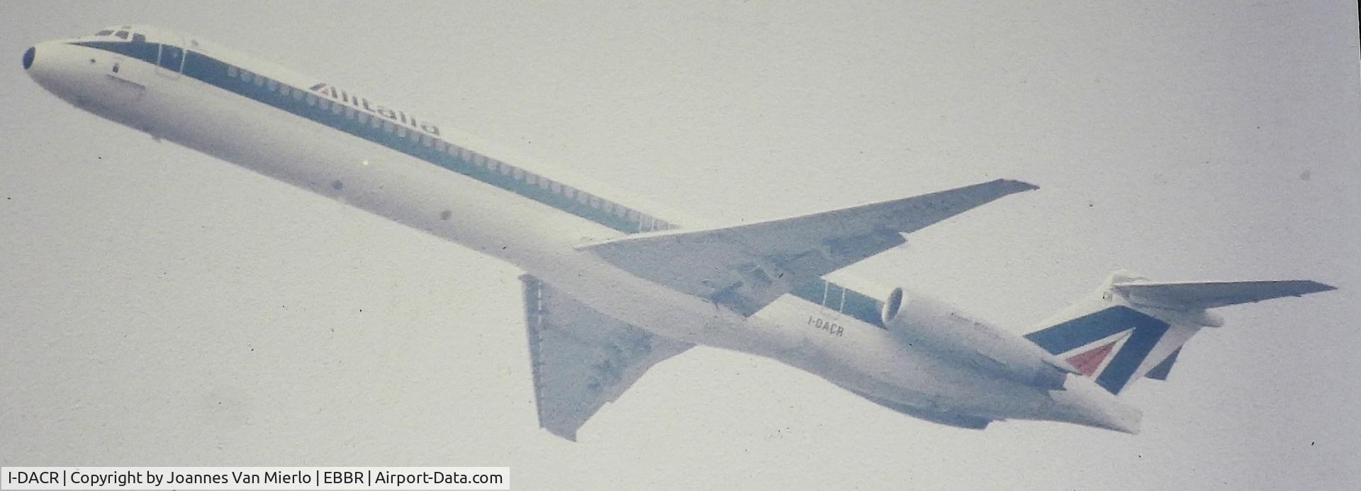 I-DACR, 1990 McDonnell Douglas MD-82 (DC-9-82) C/N 49975/1775, Climbing out of foggy Brussels '90s slide scan