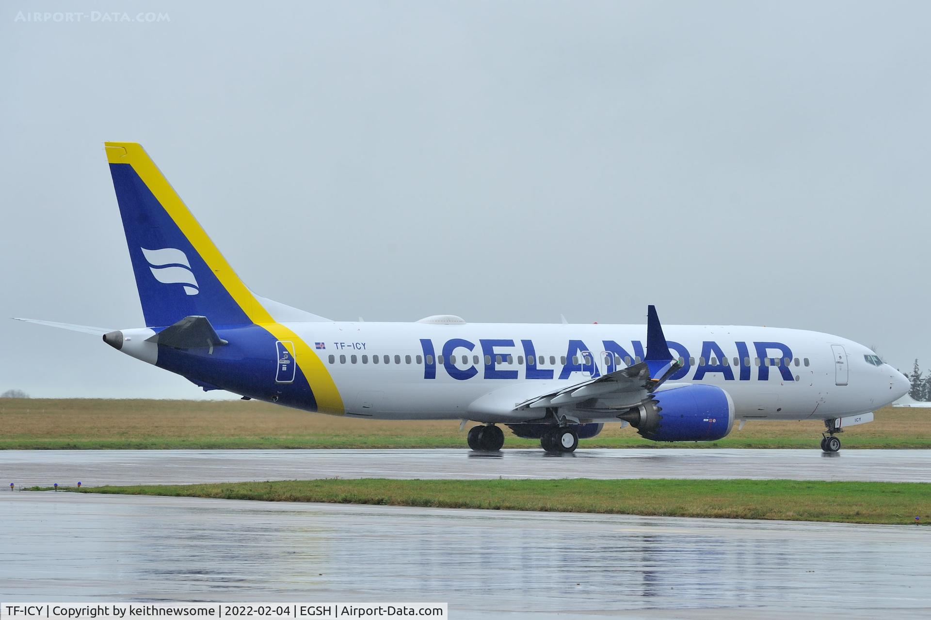 TF-ICY, 2018 Boeing 737-8 MAX C/N 44354, Leaving Norwich for Reykjavik following paintwork.