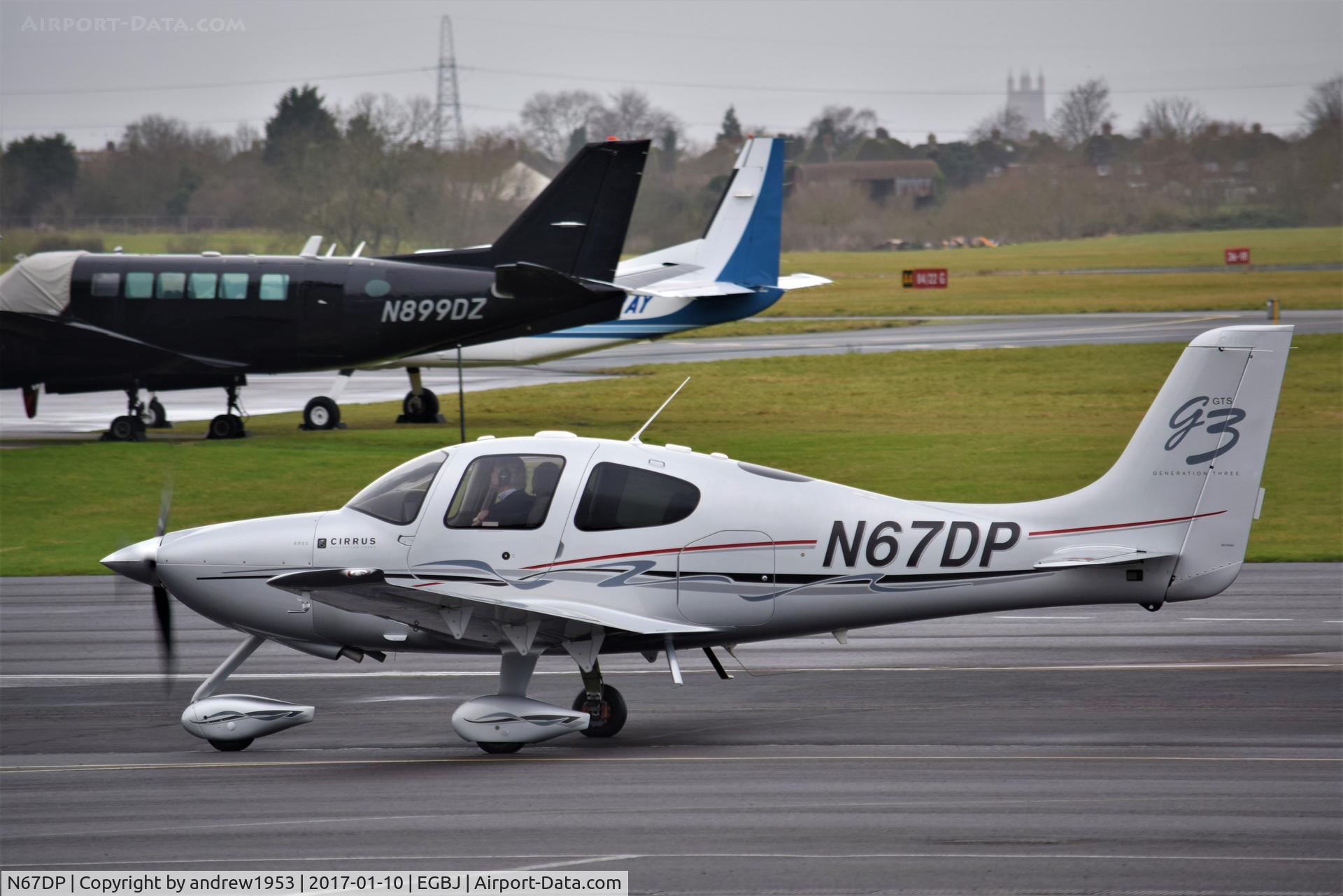 N67DP, 2008 Cirrus SR22 G3 GTS C/N 2933, N67DP at Gloucestershire Airport.