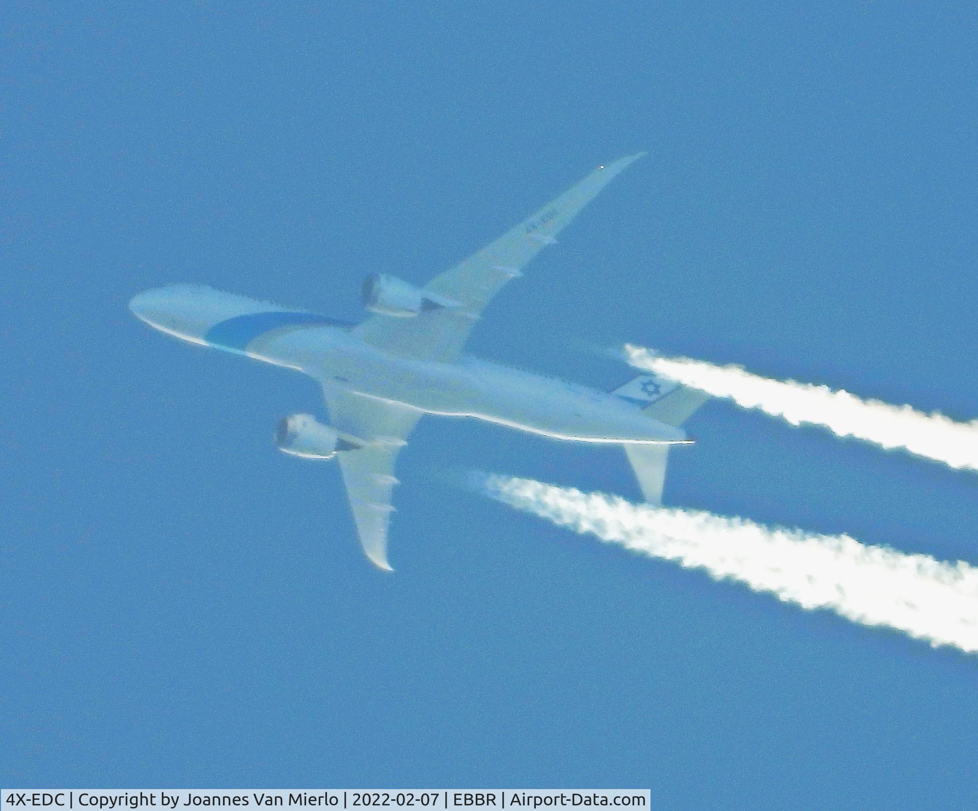 4X-EDC, 2018 Boeing 787-9 Dreamliner C/N 38086, Cruising over Belgium