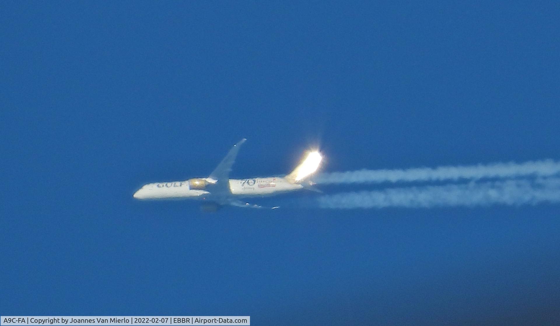 A9C-FA, 2018 Boeing 787-9 Dreamliner C/N 39996, Cruising over Belgium