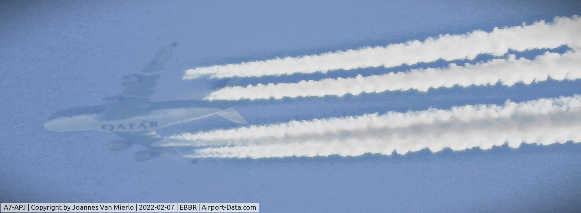 A7-APJ, 2017 Airbus A380-861 C/N 254, Cruising over Belgium LHR-DOH