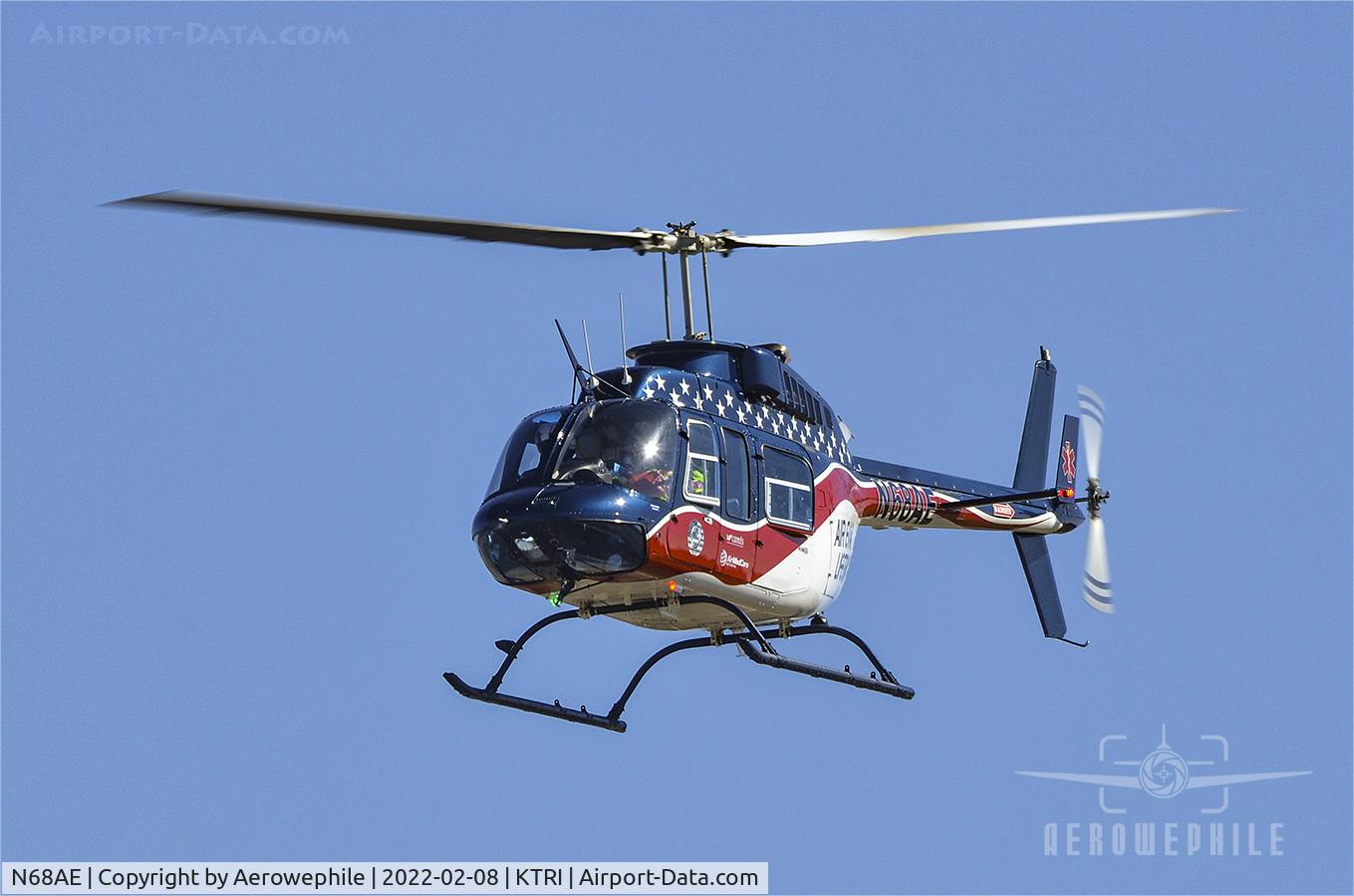 N68AE, 1981 Bell 206L-1 LongRanger II C/N 45647, Lifting off from Tri-Cities Airport (KTRI).