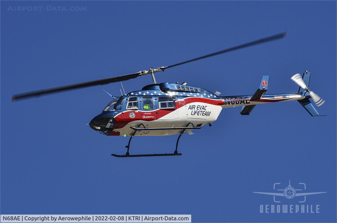 N68AE, 1981 Bell 206L-1 LongRanger II C/N 45647, Departing from Tri-Cities Airport (KTRI).