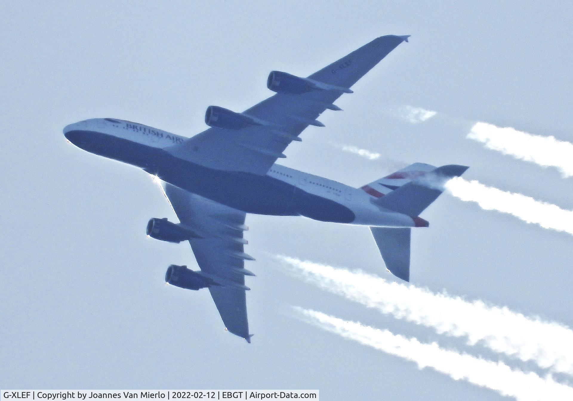 G-XLEF, 2013 Airbus A380-841 C/N 151, Cruising over Belgium LHR-FRA