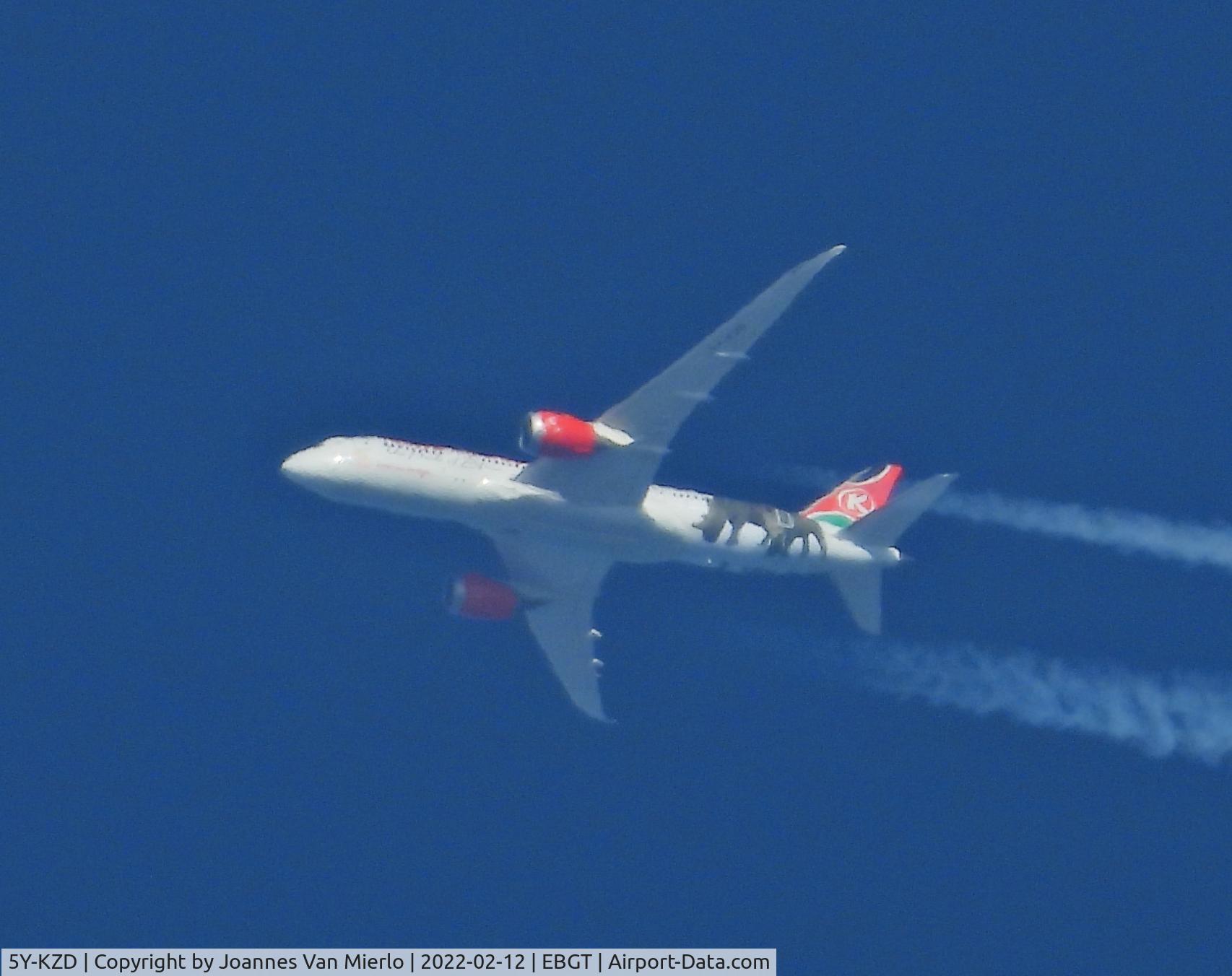5Y-KZD, 2014 Boeing 787-8 Dreamliner C/N 36041, Cruising over Belgium