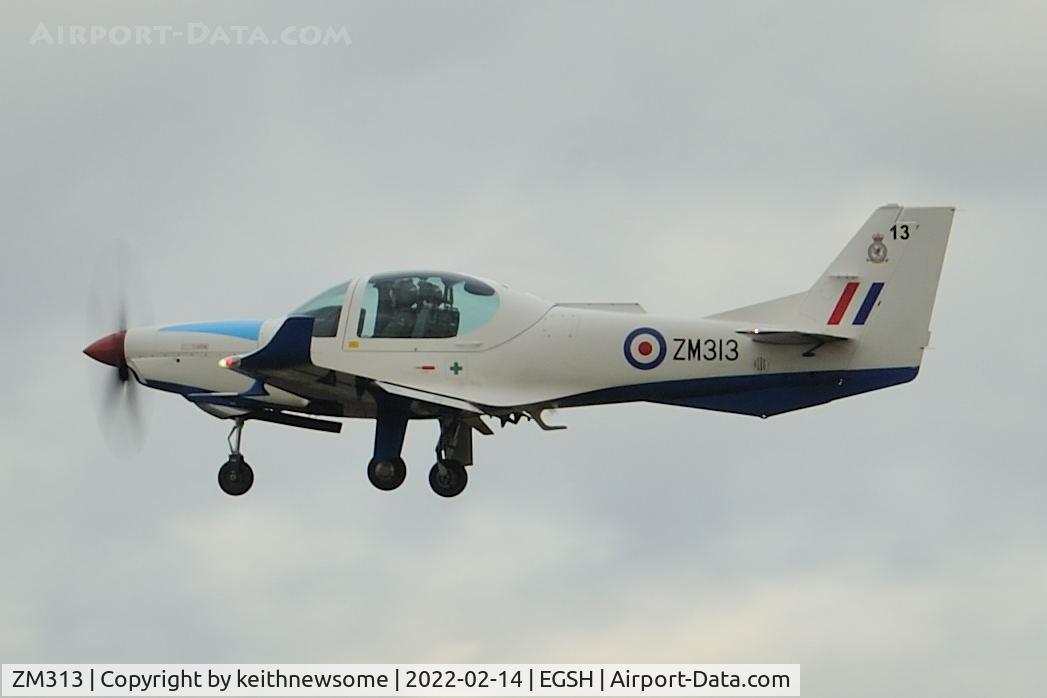 ZM313, 2017 Grob G-120TP-A Prefect T.1 C/N 11131, Arriving at Norwich from Cranwell.