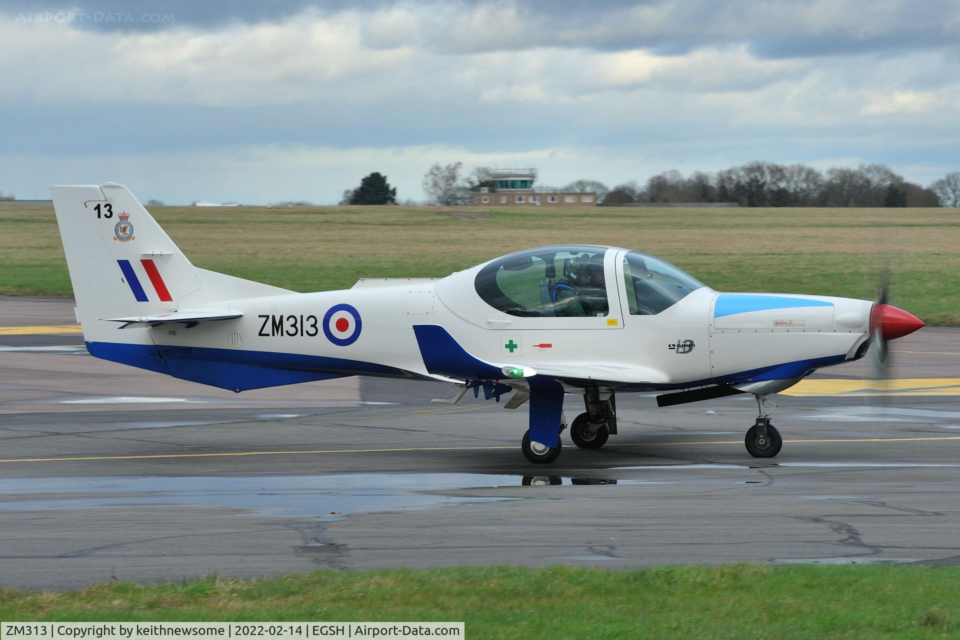 ZM313, 2017 Grob G-120TP-A Prefect T.1 C/N 11131, Leaving Norwich for Cranwell.