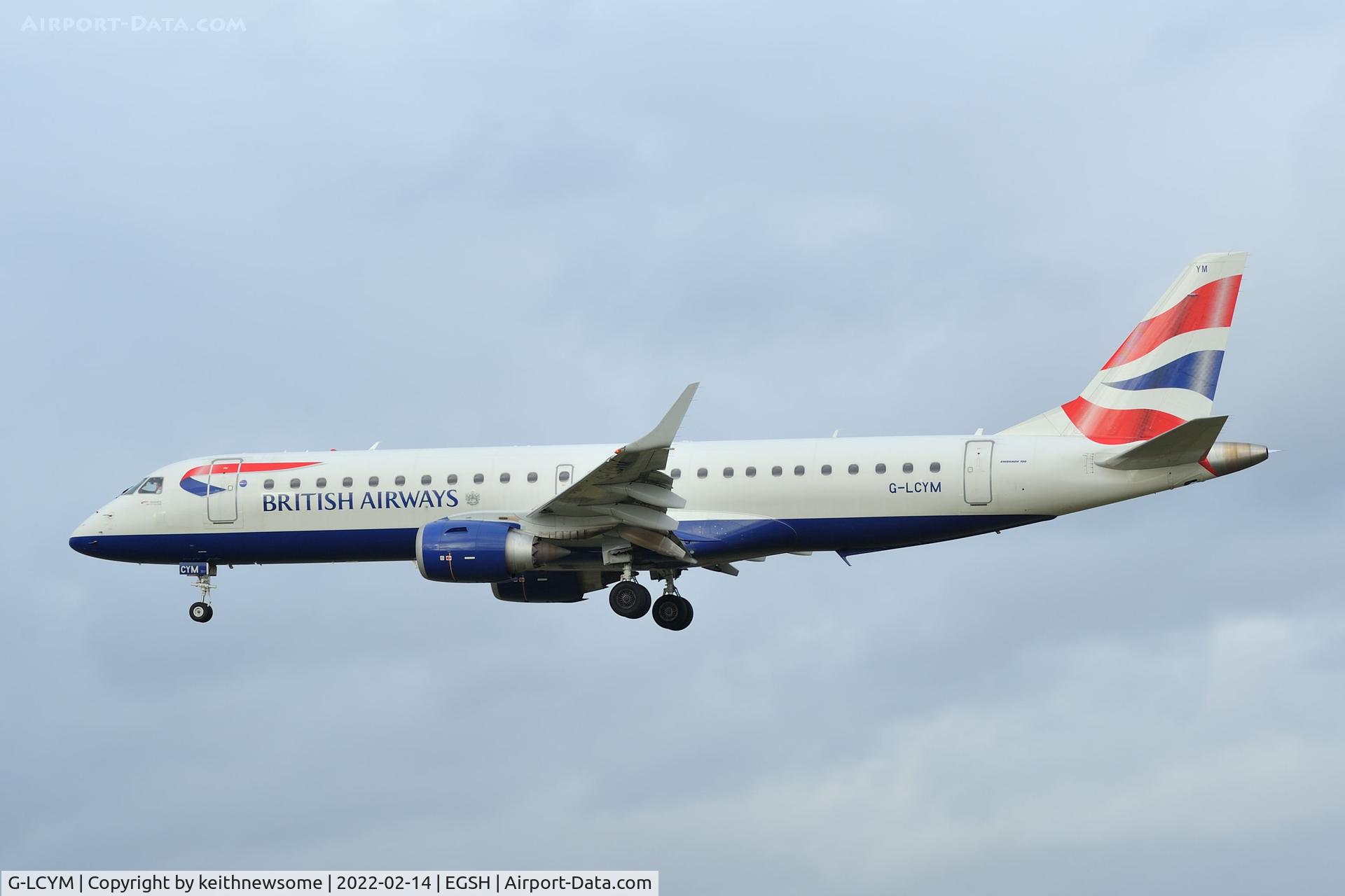 G-LCYM, 2010 Embraer 190SR (ERJ-190-100SR) C/N 19000351, Arriving at Norwich.