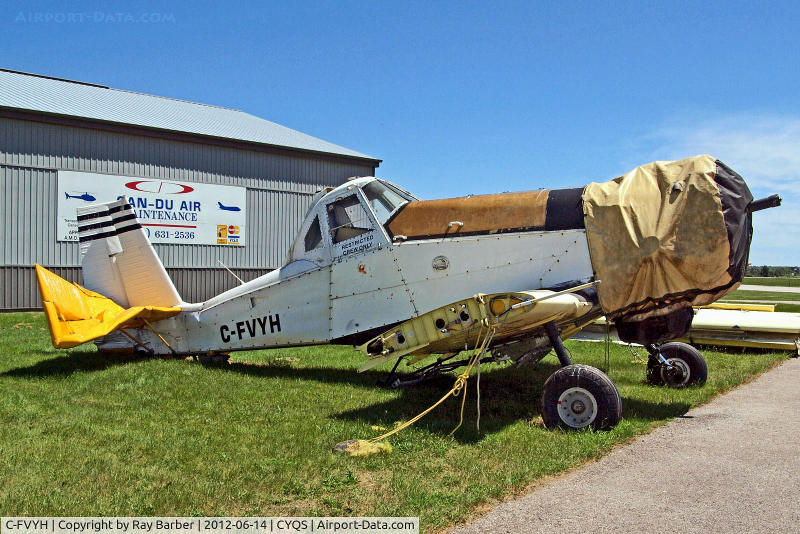 C-FVYH, 1987 PZL-Mielec M-18A Dromader C/N 1Z017-27, C-FVYH   PZL-Mielec M-18A Dromader [1Z017-27] St. Thomas~C 14/06/2012. Seen here awaiting repair to tailplane.