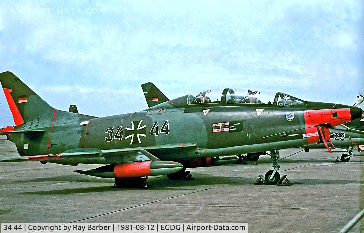 34 44, Fiat G-91T/3 C/N 0604, 34+44   Fiat G-91T/3 [0604] (West German Air Force) RAF St Mawgan / Newquay~G 12/08/1981