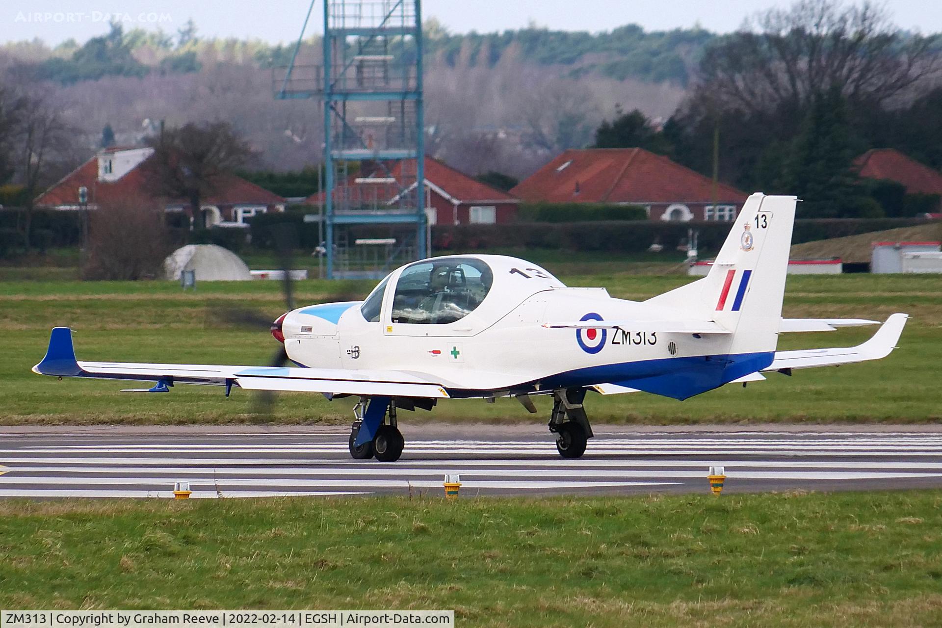 ZM313, 2017 Grob G-120TP-A Prefect T.1 C/N 11131, Departing from Norwich.