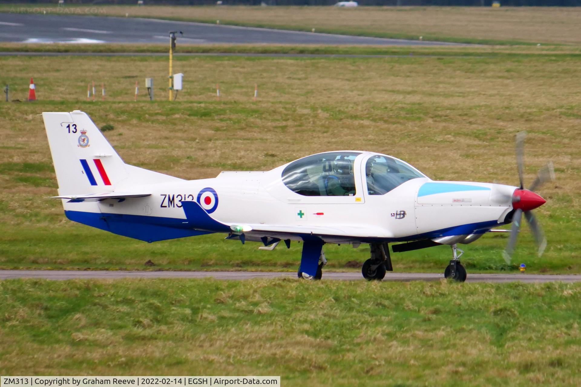 ZM313, 2017 Grob G-120TP-A Prefect T.1 C/N 11131, Departing from Norwich.