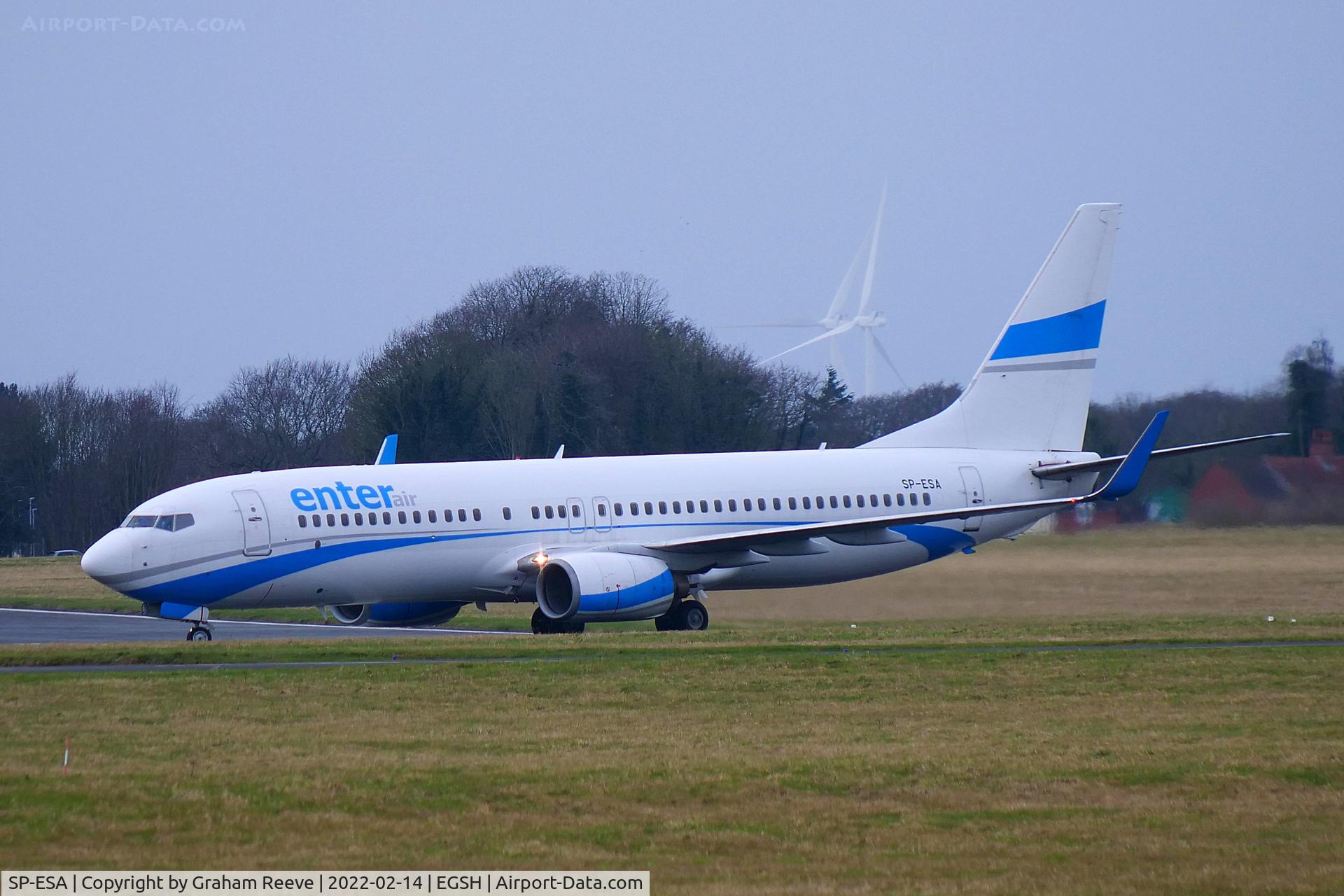 SP-ESA, 2003 Boeing 737-8Q8 C/N 30680, Just landed at Norwich.