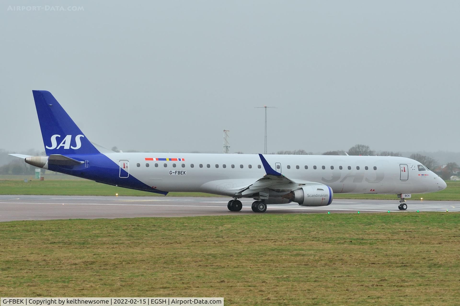 G-FBEK, 2008 Embraer 195LR (ERJ-190-200LR) C/N 19000168, Leaving Norwich for Exeter.