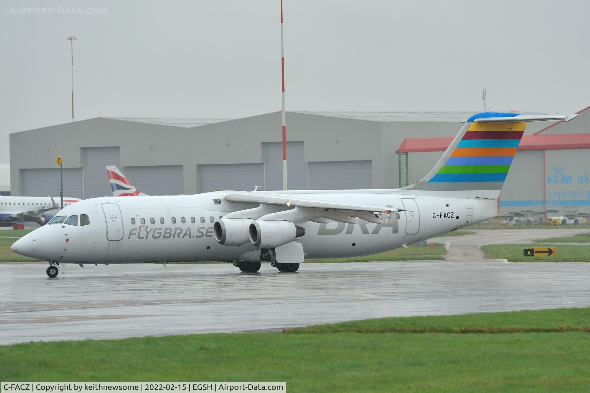 C-FACZ, British Aerospace BAe.146-100 C/N E3244, Leaving Norwich for Cranfield.